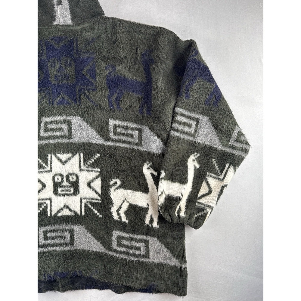 Vintage Artesanias Alpaca Wool Hooded Jacket Ecuador Llama Aztec Size XXL - Picture 11 of 16